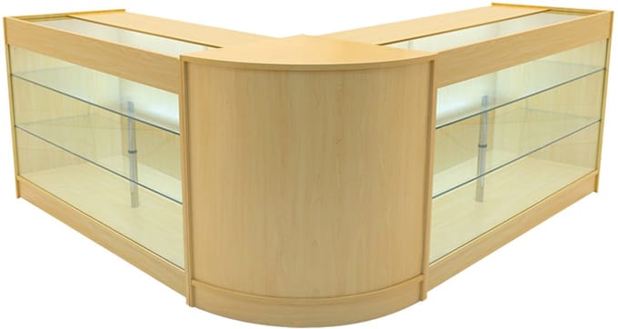 Helios led-winkeltoonbankset - esdoorn - cm60 & 2xk1500 - gehard glas