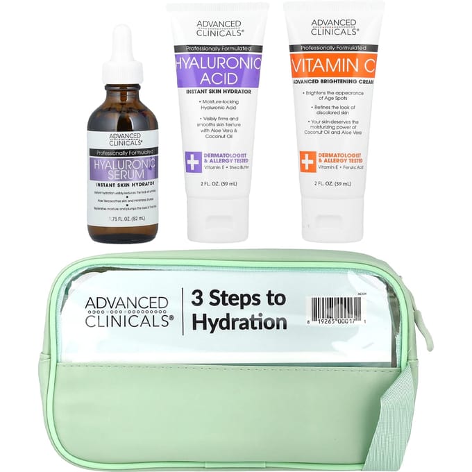 Advanced Clinicals, iHerb Cadeauset, 3 Stappen naar Hydratatie Beauty Bag white