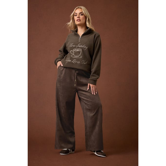 Yours Chocoladebruine Imitatiesuède Wijde Broek Size 42