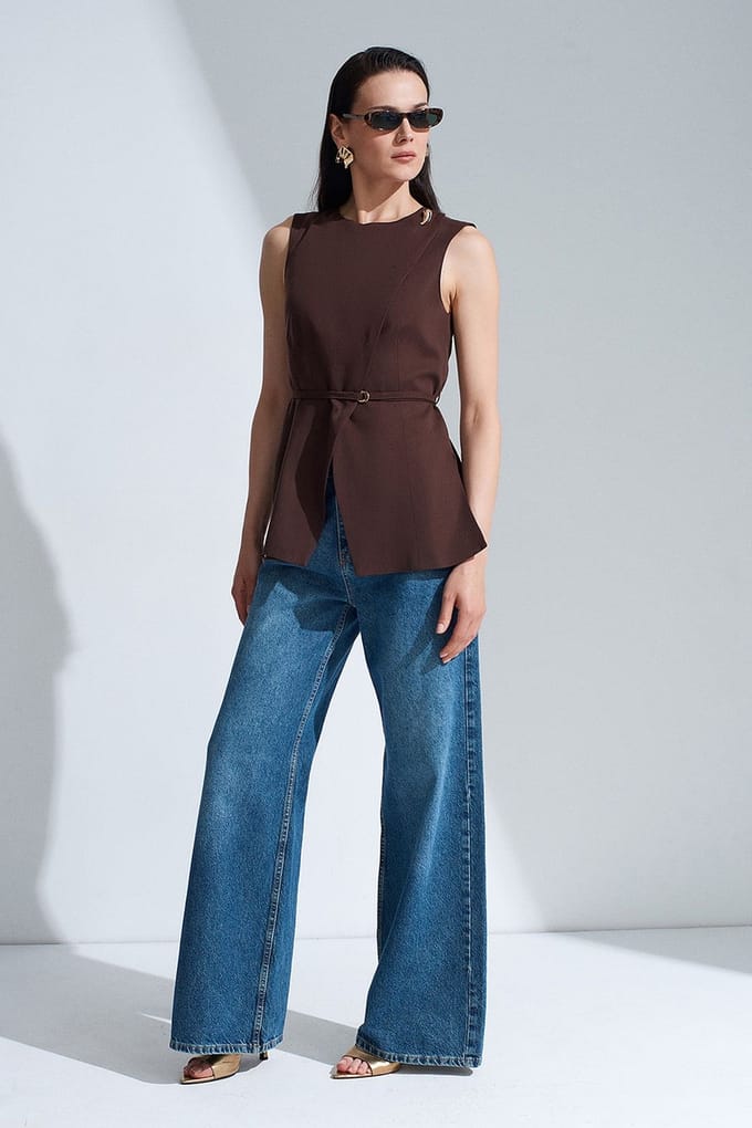 Dames Tencel Poplin Geknoopte Vest