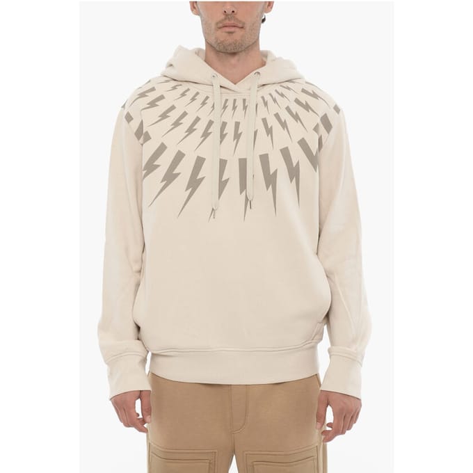 Fleece katoenen FAIRISLE THUNDERBOLT hoodie in beige