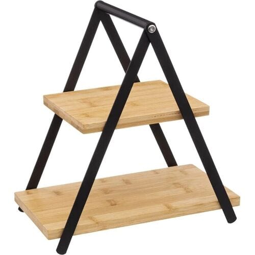 Secret de Gourmet Etagere/dienblad - 2-laags - Bamboe - Zwart/beige - serveerblad