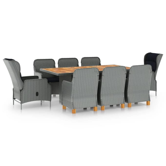 vidaXL - 9-delige - Tuinset - met - kussens - poly - rattan - lichtgrijs