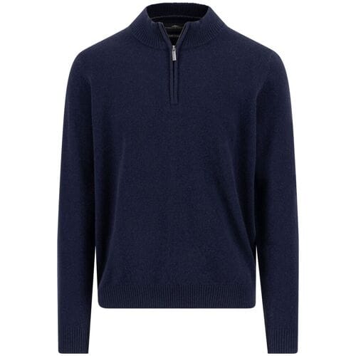 Fynch-Hatton Trui Solid Color Luxury Cashmere Troyer Zip Navy / male