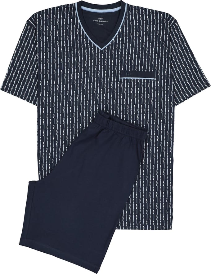 Gotzburg heren shortama - blauw met lichtblauw en wit dessin