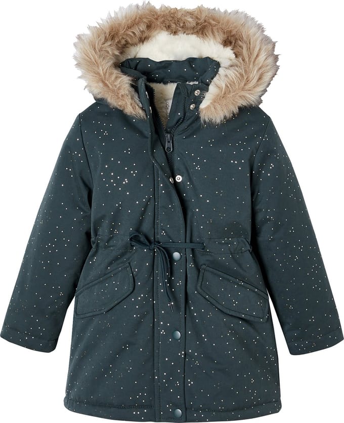 Vertbaudet Meisjesparka met glitters en pailletten met imitatiebonten voering