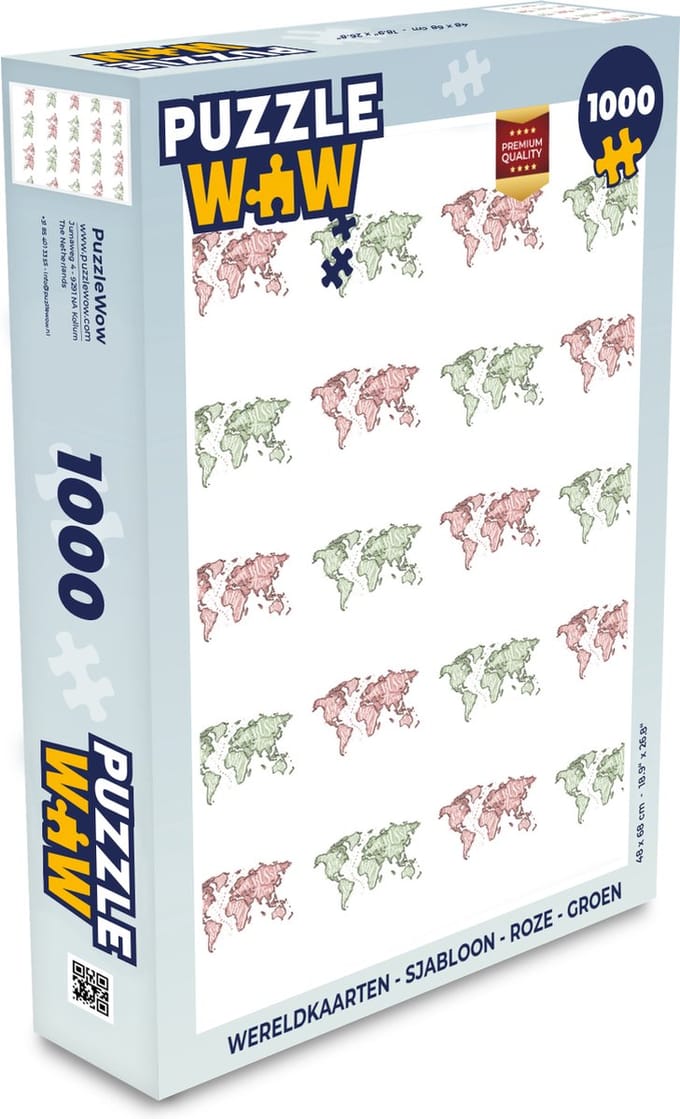 Puzzel Wereldkaarten - Sjabloon - Roze - Groen - Legpuzzel - Puzzel 1000 stukjes volwassenen
