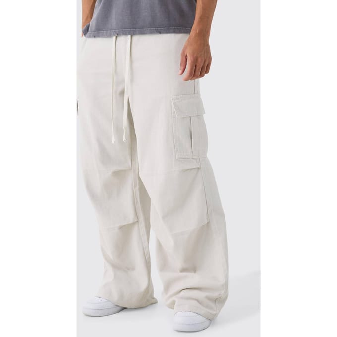 Extreme Baggy Fit Cargo Trousers In Ecru | Size Medium