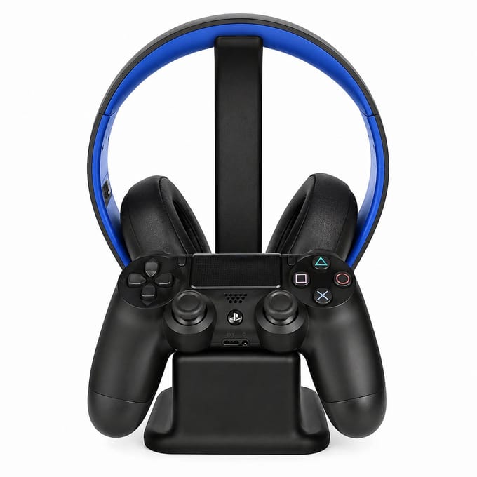 Headset Standaard en Controller Houder Geschikt voor PlayStation 4 en PlayStation 5 – Gaming Bureau Organizer – Wit – gamepadhouder