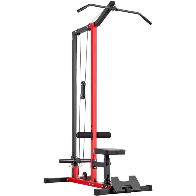 LAT Pull Down Machine, 2-in-1 Row Kabelmachine, Kabelmachines Home Gym met 3-Niveaus Verstelbare Zitting, 4-Niveaus Verstelbare Schuimroller, Belasting 227kg Lat