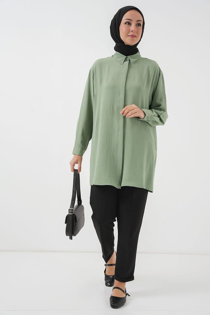 Oversized Lange Mouwen Knopen Blouse met Kraag