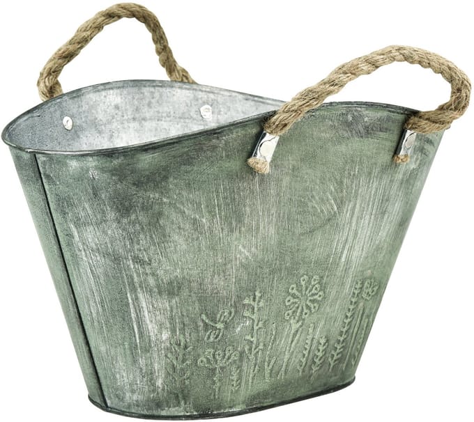 Bloempot met jute handvatten, metalen draagtas, 31×20×17 cm