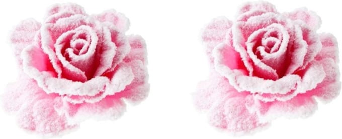 Cosy & Trendy - 6x Rozen op Clip - Pastel Roze - 10 cm - Kerstdecoratie - Sneeuw