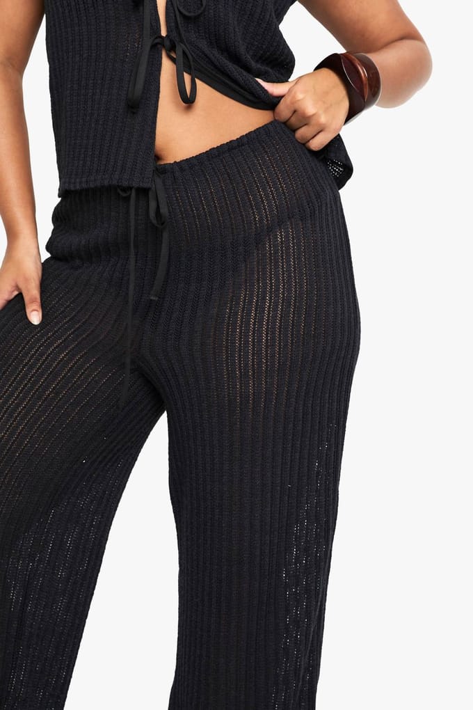 boohoo Dames Plus Beach strandbroek met wijde pijpen | Black | Maat: 28