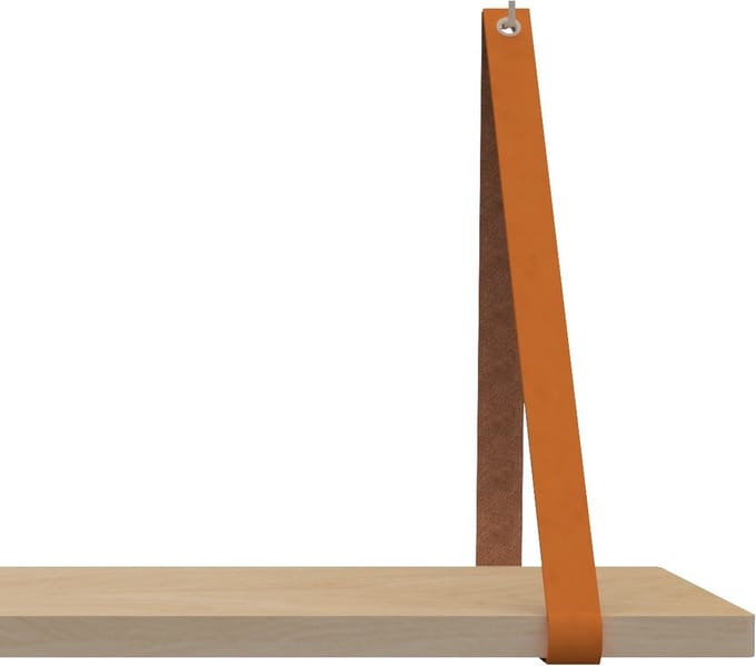 Leren Plankdragers - Handles and more® - 100% leer - ORANJE - set van 2 leren plank banden