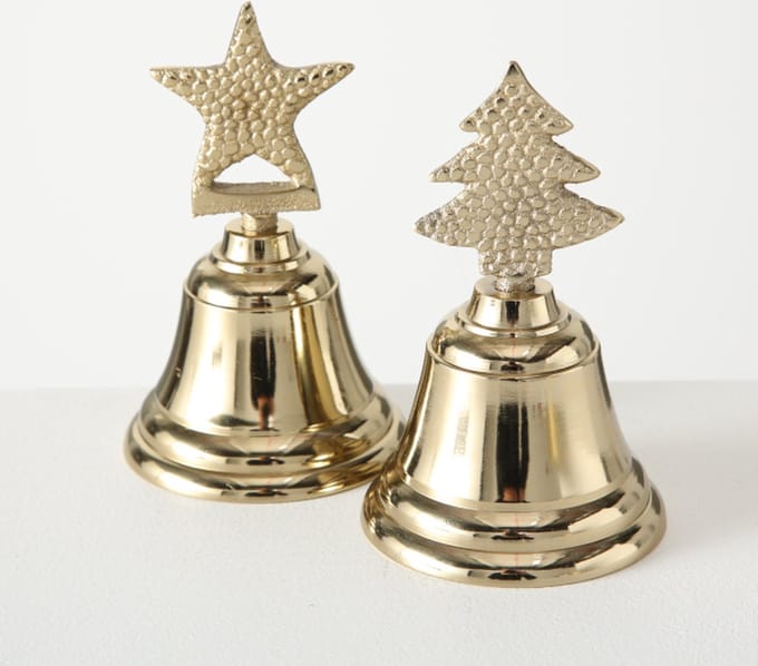 Tafelbel - 2 stuks - Aluminium - 11cm - Ster - Boom - Kerst - Goud.