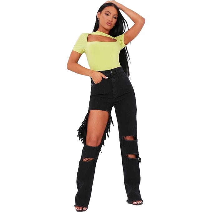 Missy Empire Denimjeans met uitsnijdingen voor dames (Zwart)