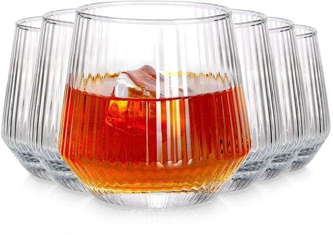 Vilde - Set van 6 Glazen - 350 ml - Geribbeld Glas - Vaatwasserbestendig