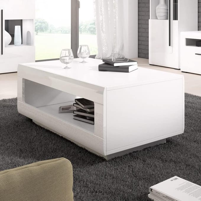 Salontafel - Eettafel - Woonkamer - Open vak - 110x60cm - Hoogglans wit