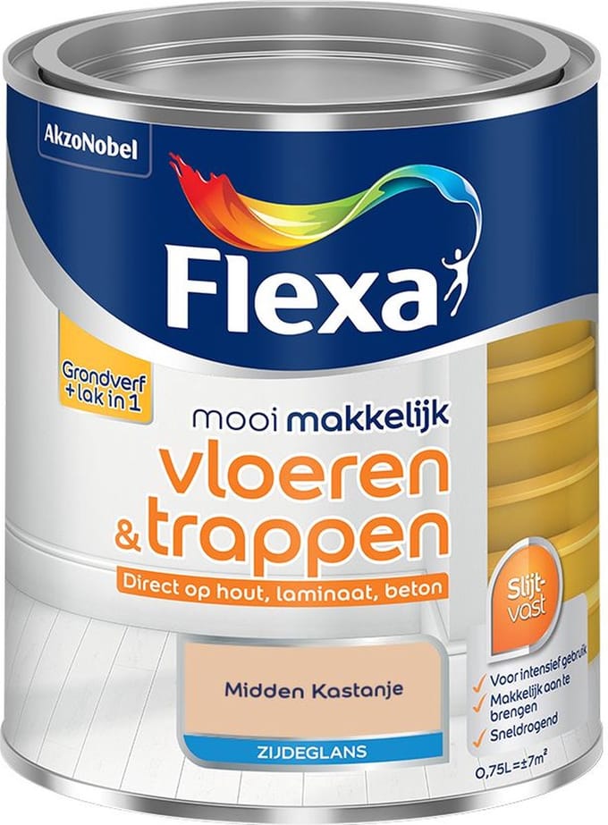Flexa - Mooi Makkelijk Vloeren & Trappen Zijdeglans - Midden Kastanje - Mengverf - 750 Ml