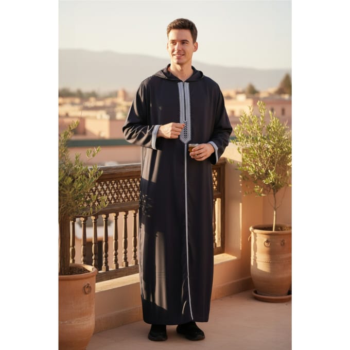 Heren Marine Eid Marokkaanse Thobe Robe Djellaba Gandoura Ramadan Jubba LFS-HM3