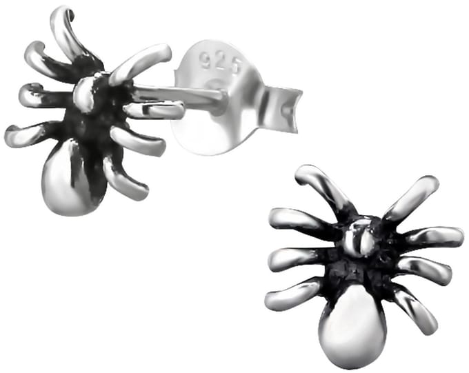 Joy|S - Zilveren spin oorbellen - 8 mm - geoxideerd