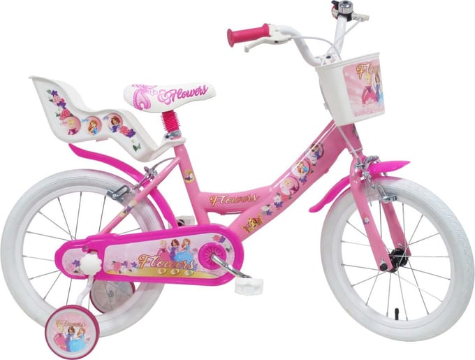 Flowers 16 inch kinderfiets roze