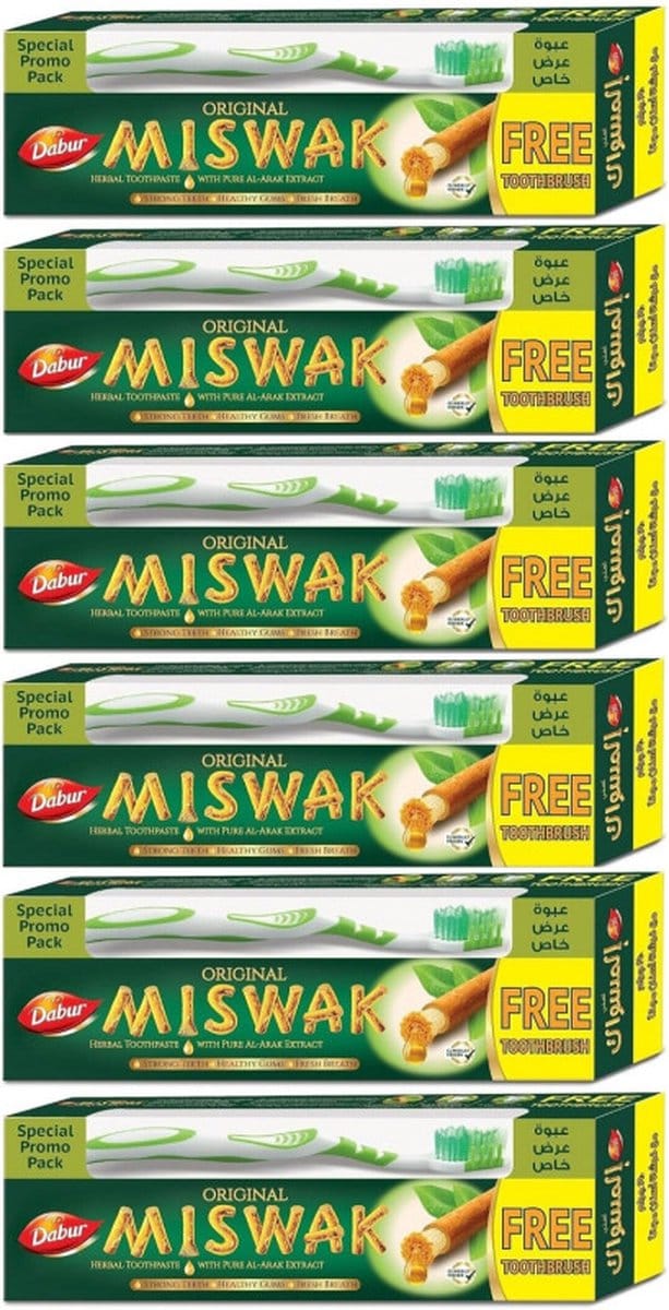 6x Dabur miswak tandpasta 190g + tandenborstel (zonder fluoride)