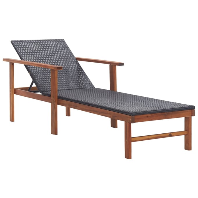 vidaXL - Ligbed - poly - rattan - en - massief - acaciahout - zwart