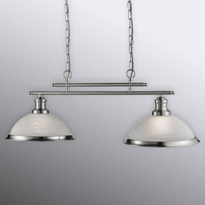 Searchlight Glazen hanglamp Bistro, 2-lamps, zilver