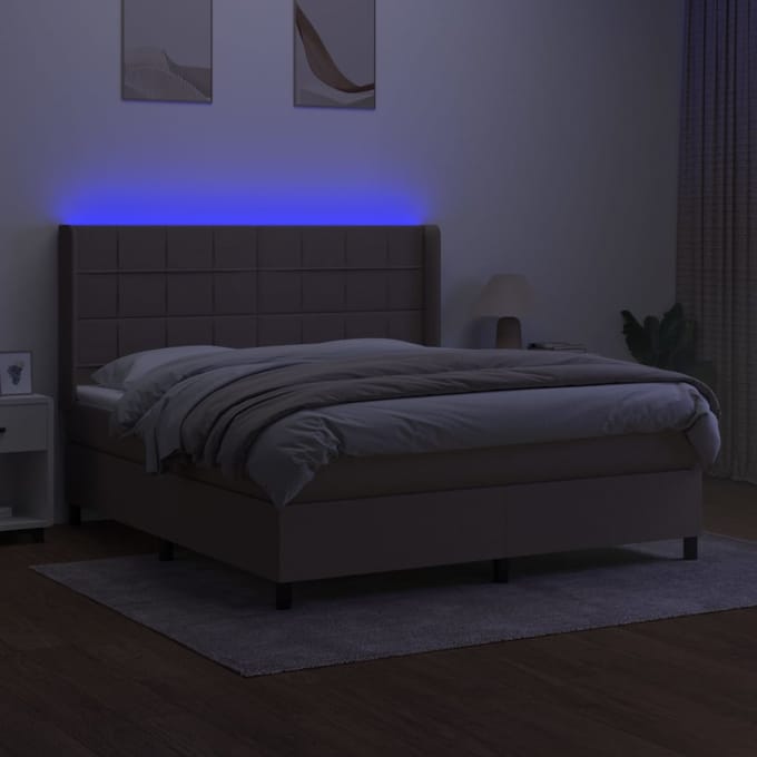 vidaXL - Boxspring - met - matras - en - LED - stof - taupe - 180x200 - cm
