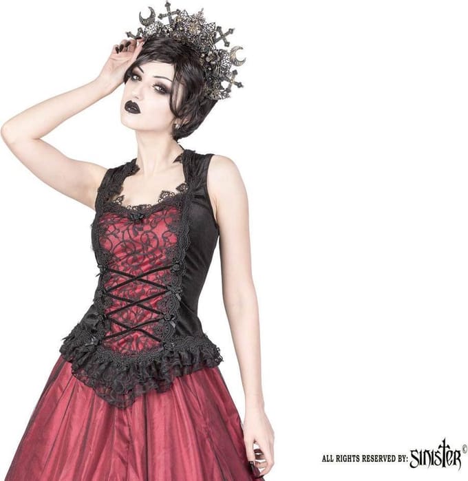 Sinister - 1063 Mouwloze top - S - Bordeaux rood/Zwart