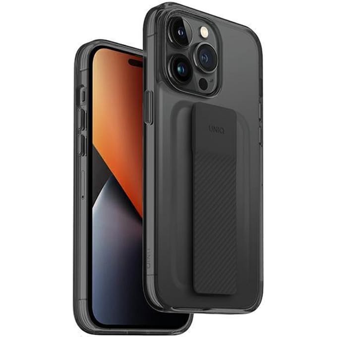 UNIQ Heldro Mount Serie - iPhone 14 Pro Hoesje - Grijs - Transparante Bescherming - Antislip