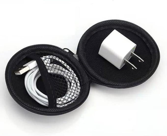 Draagbare case voor oortelefoon en laadkabels - Zwart