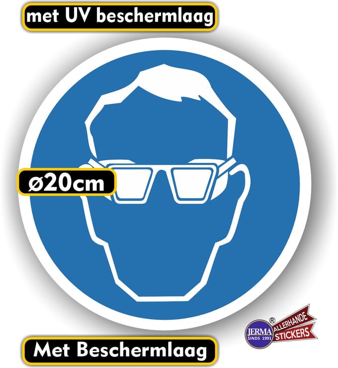 Jerma - Veiligheidsbril verplicht - Sticker – Ø 20 cm - Weerbestendig - Zelfklevend - Vinyl