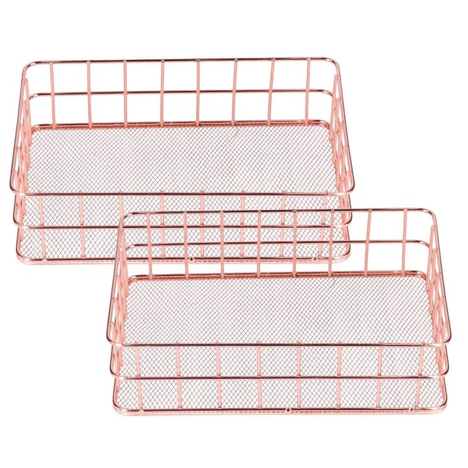 2PCS Nordic Simple Rose Gold Smeedijzeren Opbergmand Desktop Organizer ContainerL Large beige