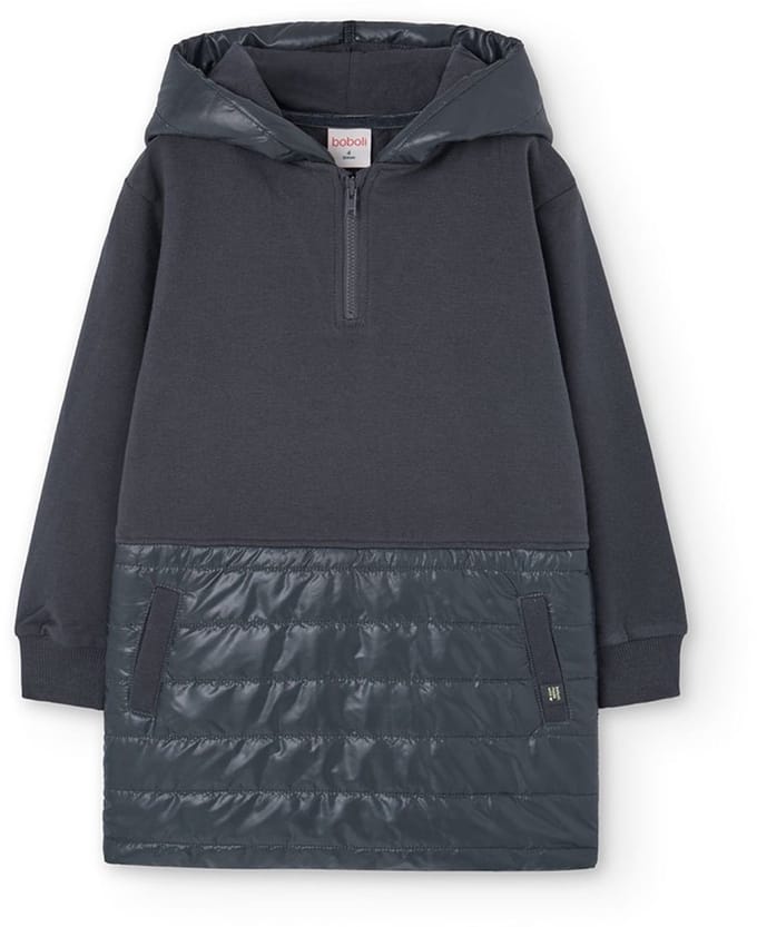 Boboli Fleece Combined Lang Mouw Jurk Grijs 5 Years Meisje