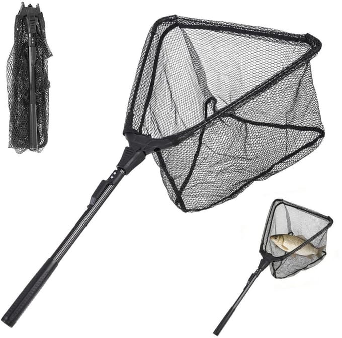 Dailygoods- Schepnet 90 cm - Opvouwbaar - Telescopisch - Versterkt Aluminium Frame - Antislip Handgreep - Rubber Visnet