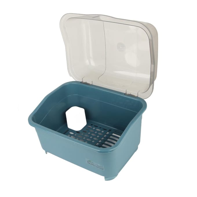 Afwasrek Afwasbak Bestekhouder Organizer met Afdruipbak en Transparant Deksel gray