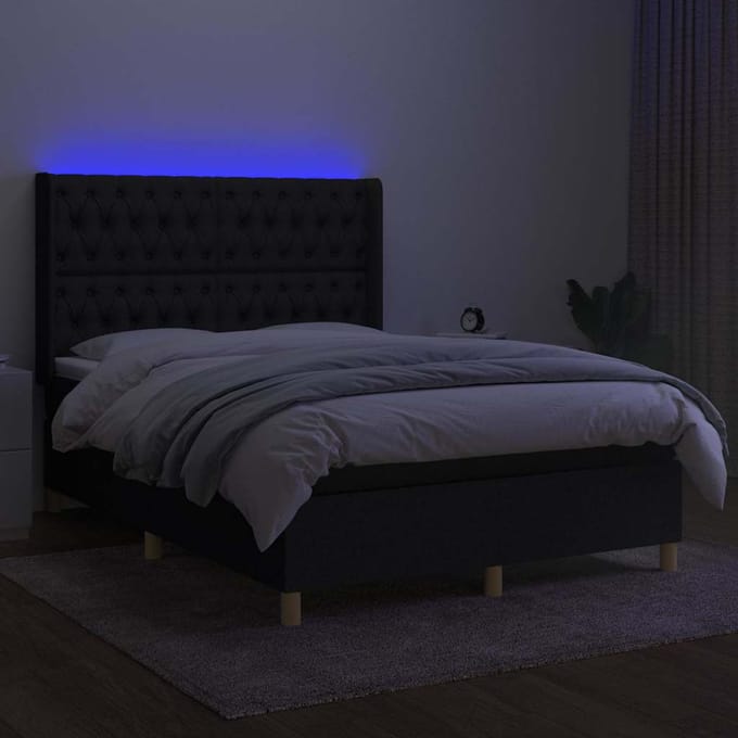 vidaXL - Boxspring - met - matras - en - LED - stof - zwart - 140x200 - cm