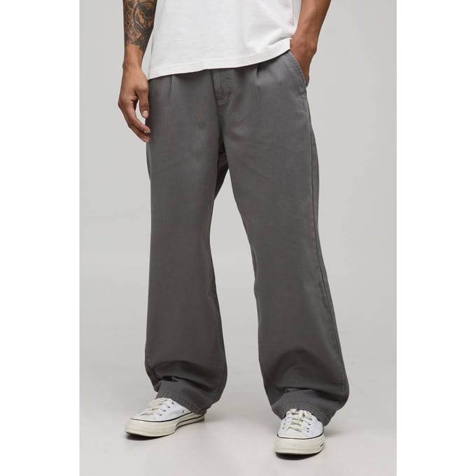 Relaxed Fit Half & Half Tailleband Gewassen Twill Broek | Slate Grey | Size Medium