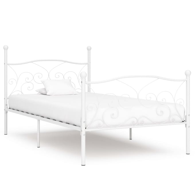 vidaXL - Bedframe - met - lattenbodem - metaal - wit - 90x200 - cm