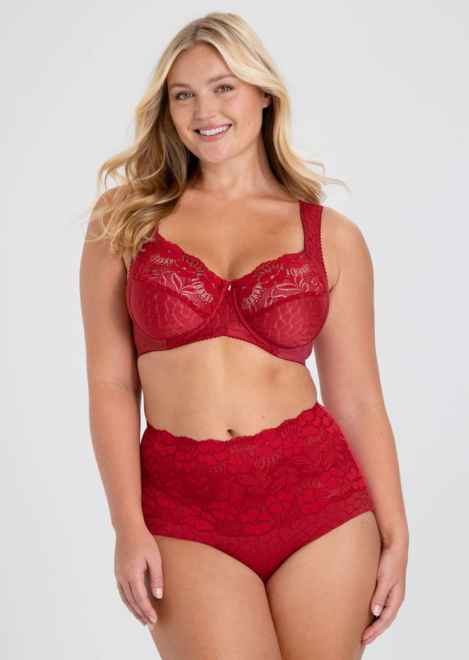 Beugelbeha van jacquard met kant - rood - Gr. 95 C van Goldner Fashion