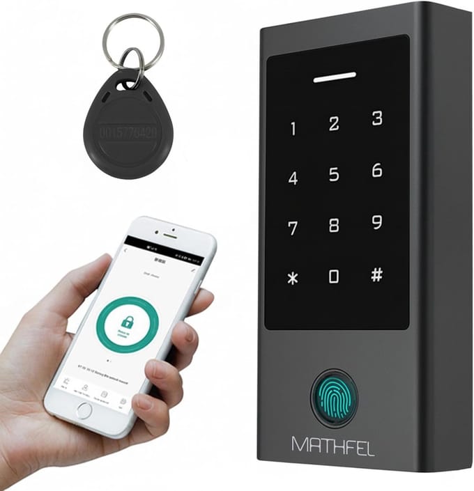 Toegangscontrole Systeem - Vingerafdruk Code RFID - Beveiliging Gebouwen - WLAN Gateway Connectiviteit - 26 x 67 x 144 mm