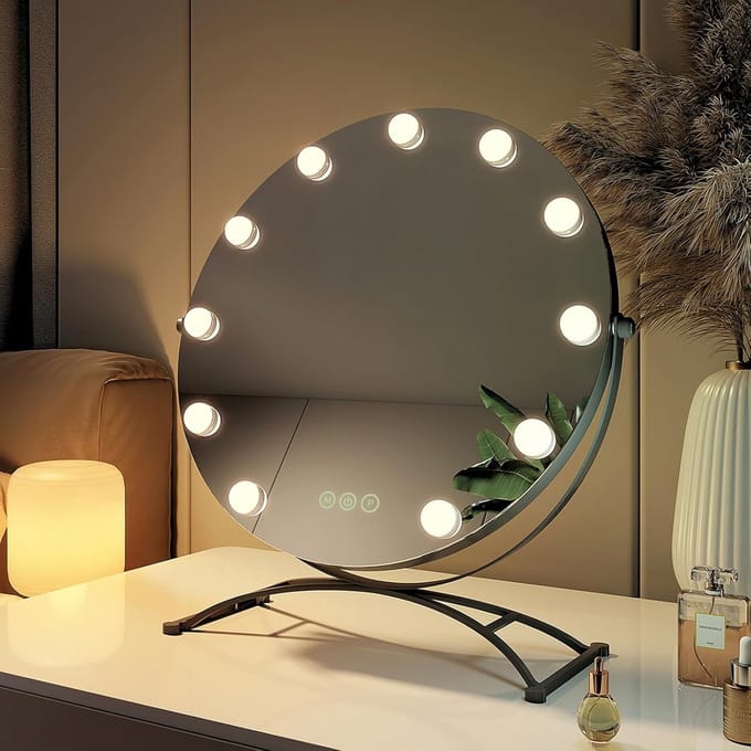 Ronde Make-up Spiegel met 11 LED Verlichting, Dimbaar, 3 Lichtkleuren, 50 cm
