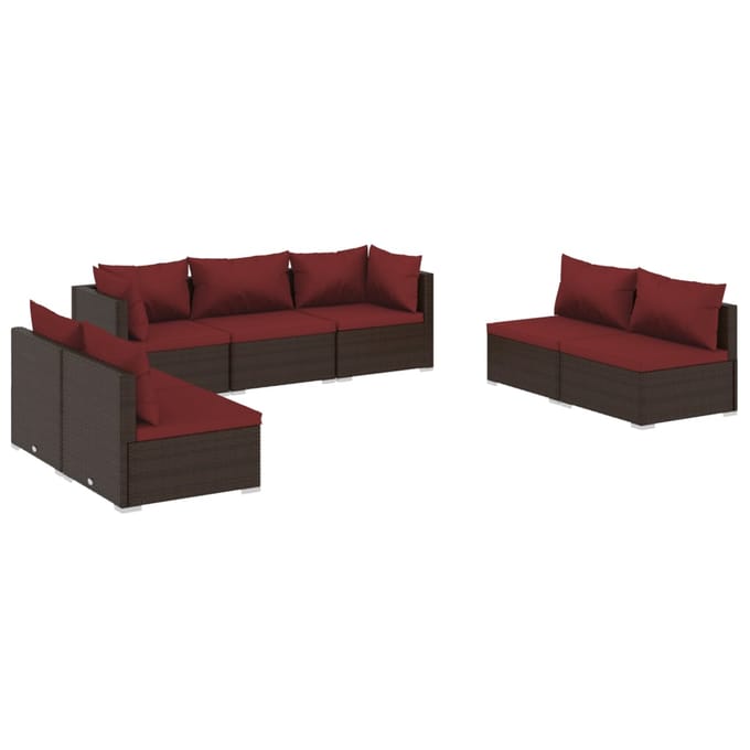 vidaXL - 7-delige - Loungeset - met - kussens - poly - rattan - bruin