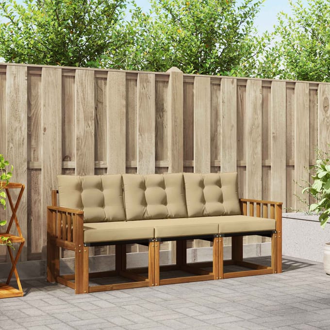 vidaXL - Buiten - bank - set - 3 - st - Natuurlijk - en - Beige