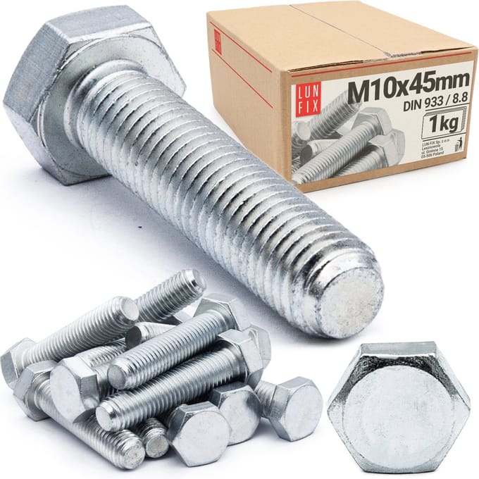 Zeskantbout M10x45 verzinkt DIN 933 klasse 8.8 - 1kg