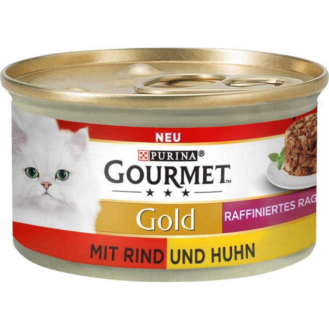 12x85g Gold Hartig Torentje Rund en Kip Duo Gourmet Kattenvoer