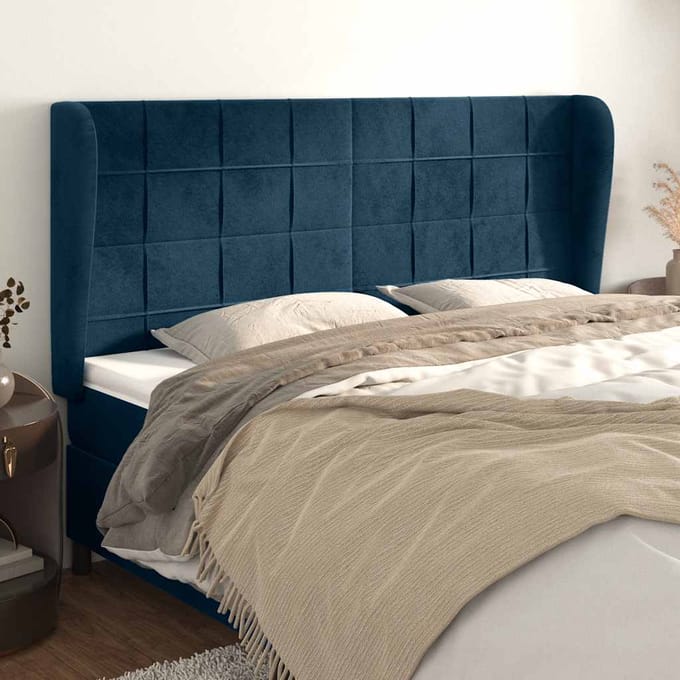 vidaXL - Hoofdbord - met - randen - 203x23x118/128 - cm - fluweel - donkerblauw